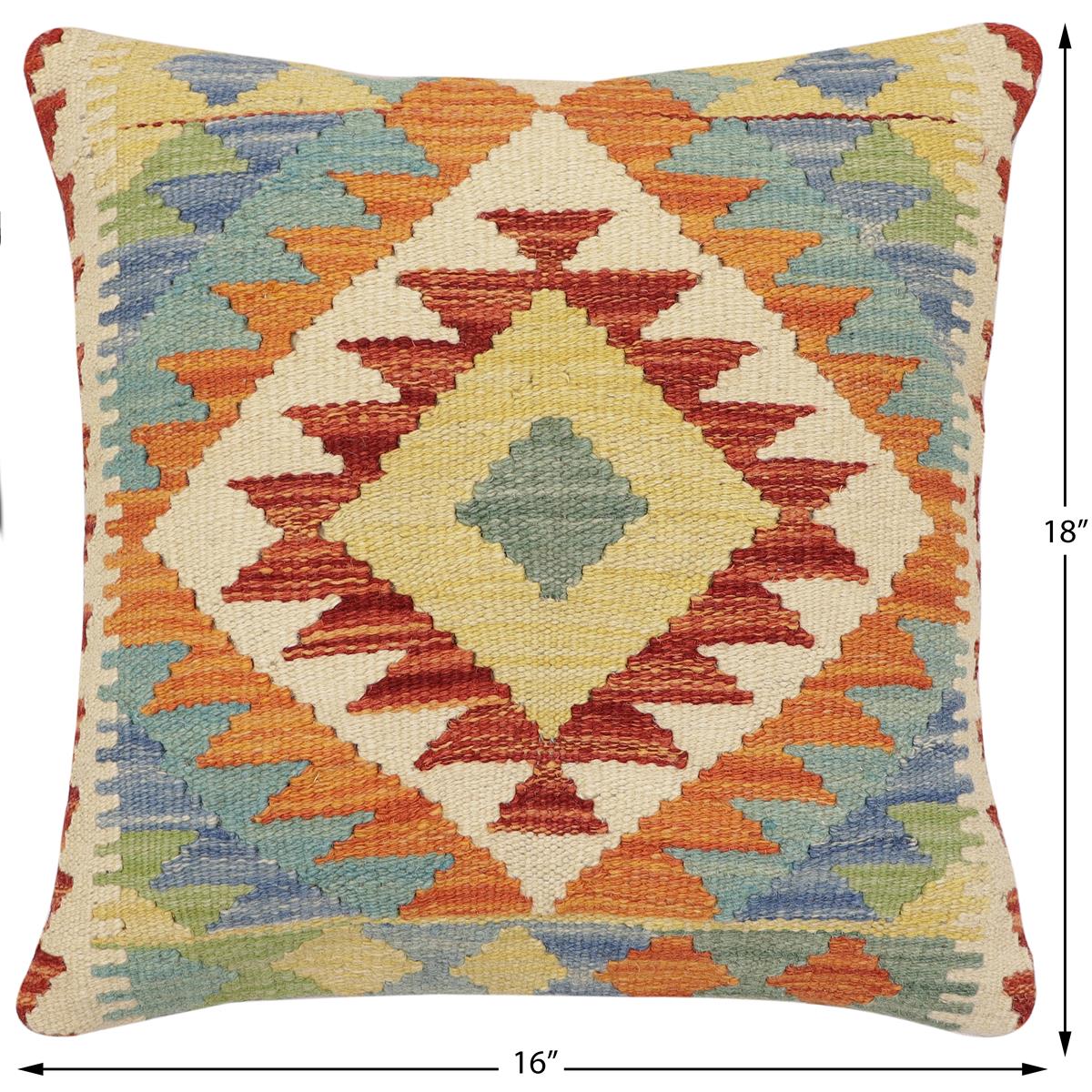 handmade Traditional Pillow Rust Blue Hand-made SQUARE 100% WOOL  Hand woven turkish pillow  3 x 5