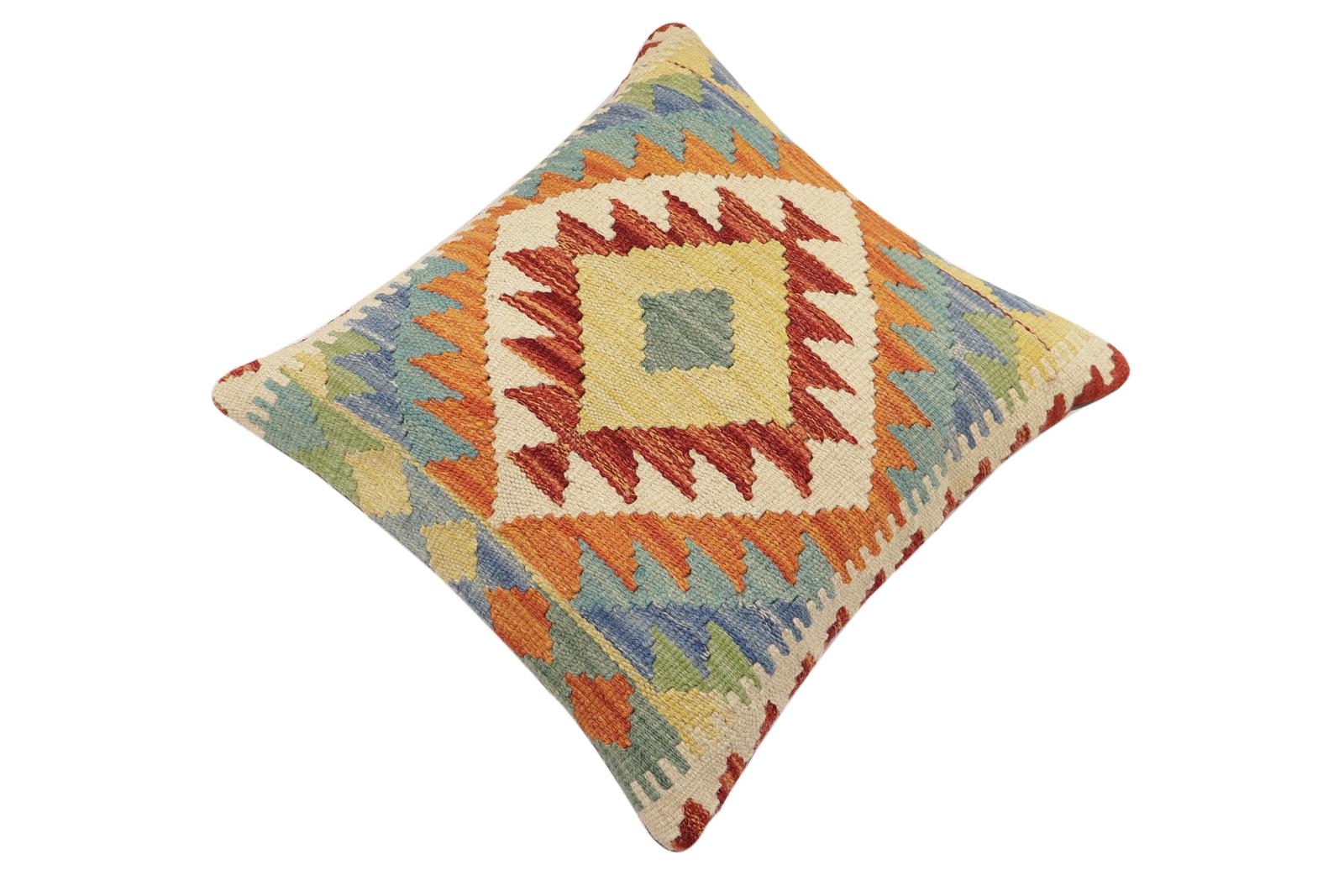 handmade Traditional Pillow Rust Blue Hand-made SQUARE 100% WOOL  Hand woven turkish pillow  3 x 5