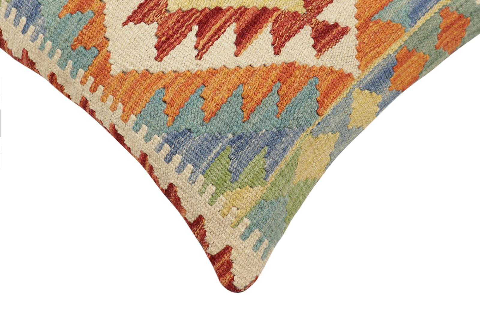 handmade Traditional Pillow Rust Blue Hand-made SQUARE 100% WOOL  Hand woven turkish pillow  3 x 5