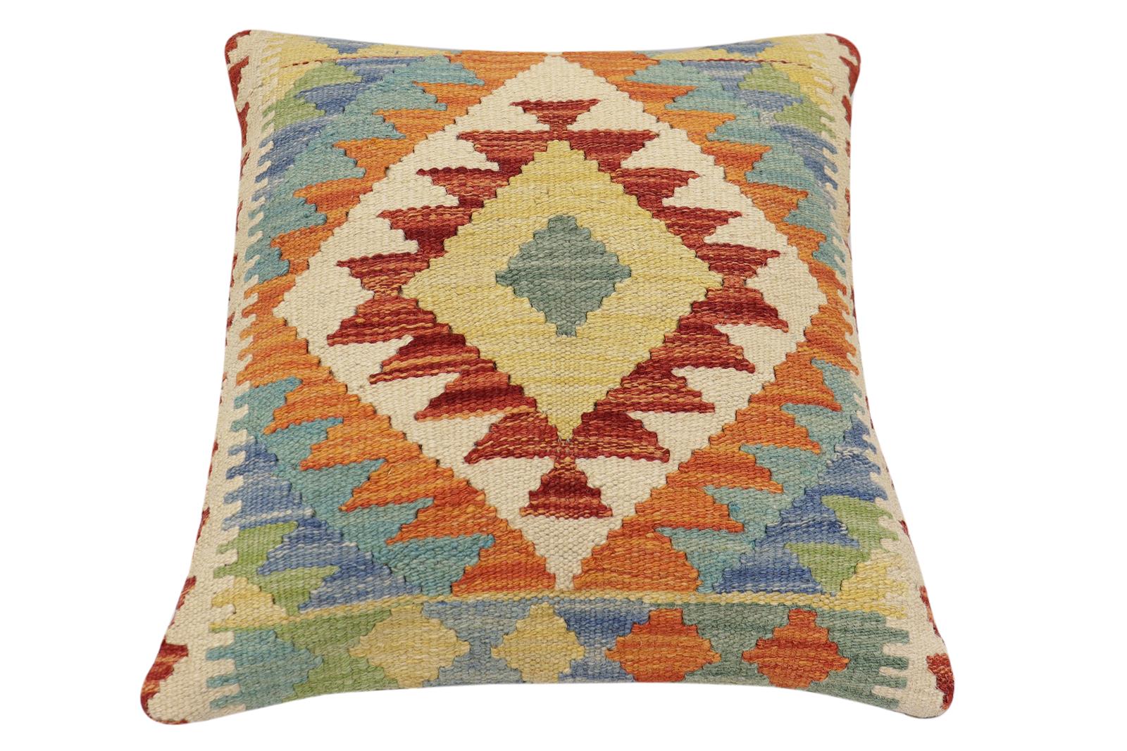 handmade Traditional Pillow Rust Blue Hand-made SQUARE 100% WOOL  Hand woven turkish pillow  3 x 5