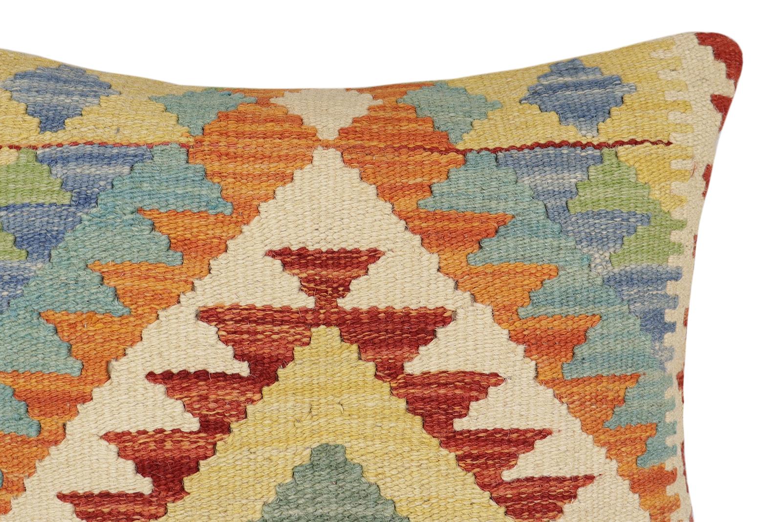 handmade Traditional Pillow Rust Blue Hand-made SQUARE 100% WOOL  Hand woven turkish pillow  3 x 5