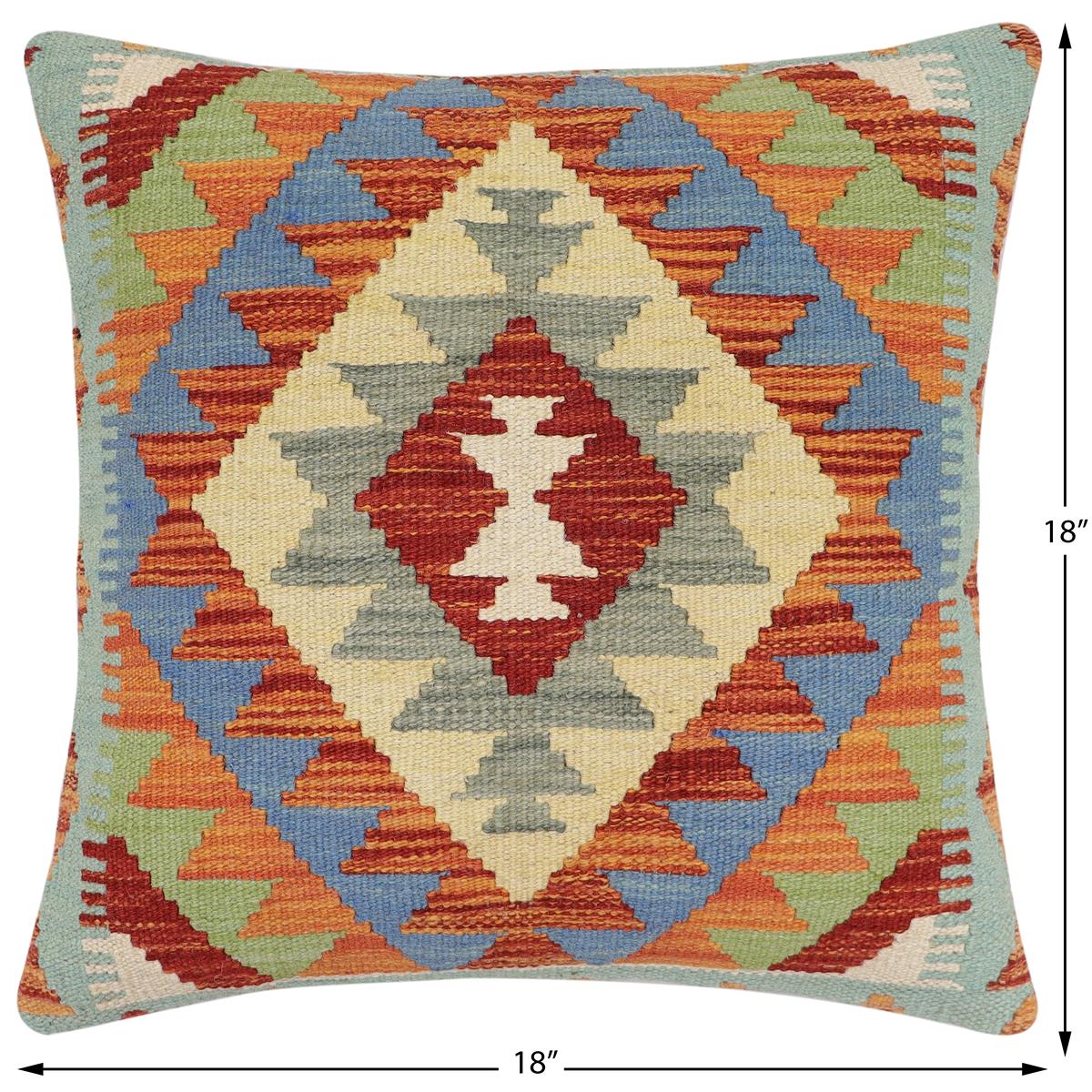 handmade Traditional Pillow Rust Blue Hand-made SQUARE 100% WOOL Hand woven turkish pillow2' x 2'