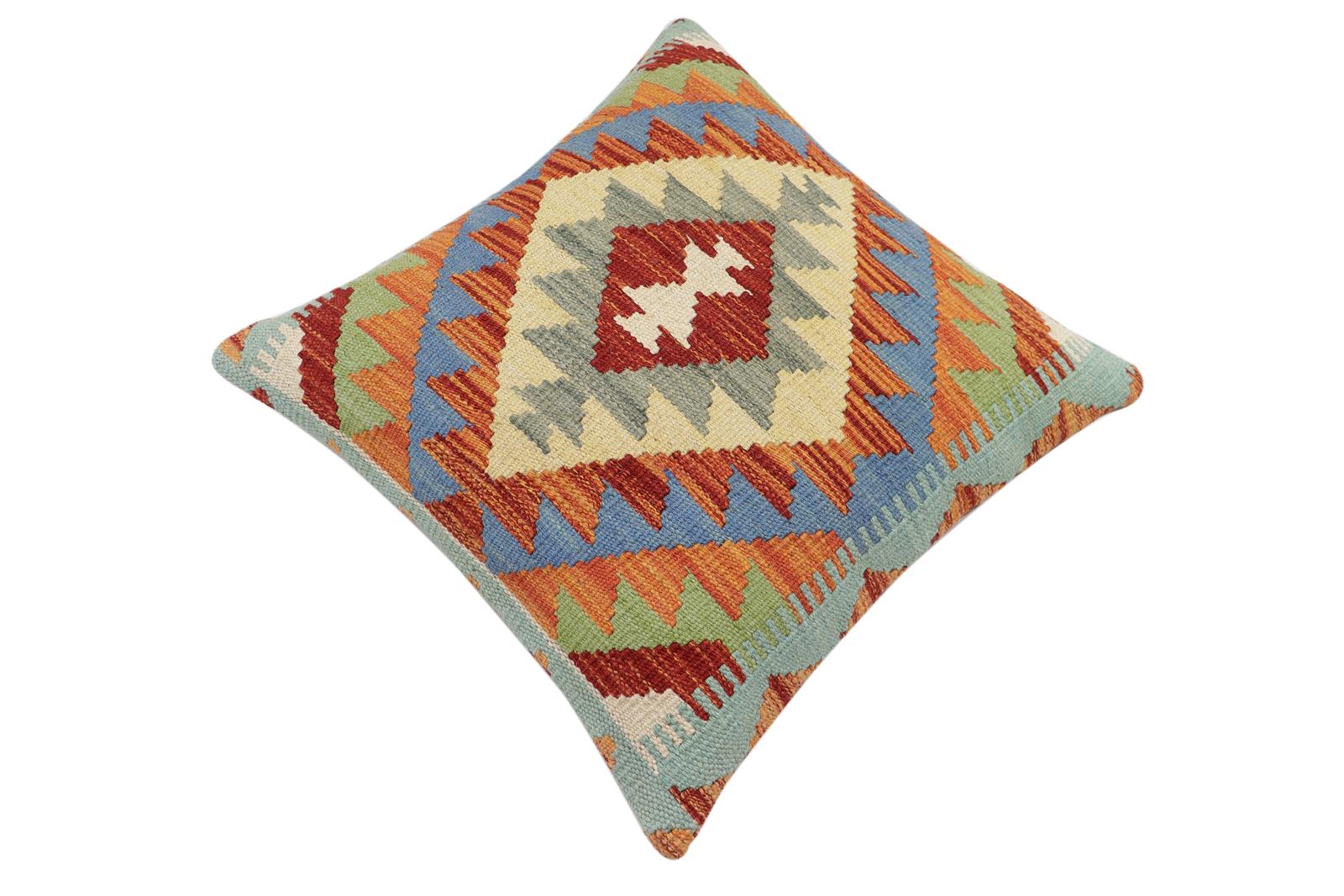 handmade Traditional Pillow Rust Blue Hand-made SQUARE 100% WOOL Hand woven turkish pillow2' x 2'