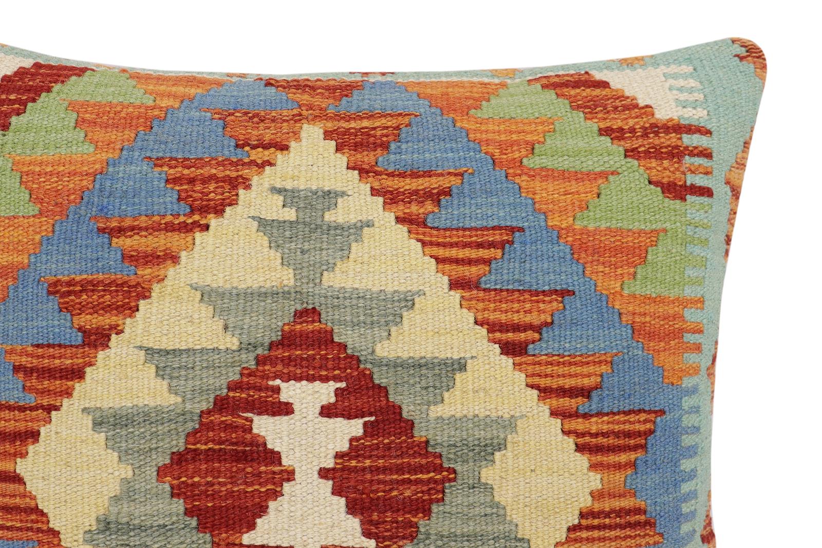 handmade Traditional Pillow Rust Blue Hand-made SQUARE 100% WOOL Hand woven turkish pillow2' x 2'