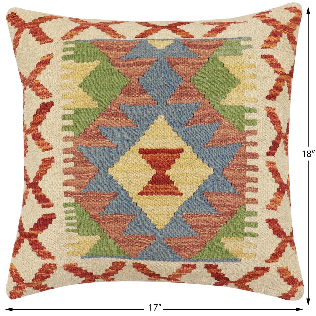 handmade Traditional Pillow Rust Blue Hand-made SQUARE 100% WOOL  Hand woven turkish pillow  2 x 2