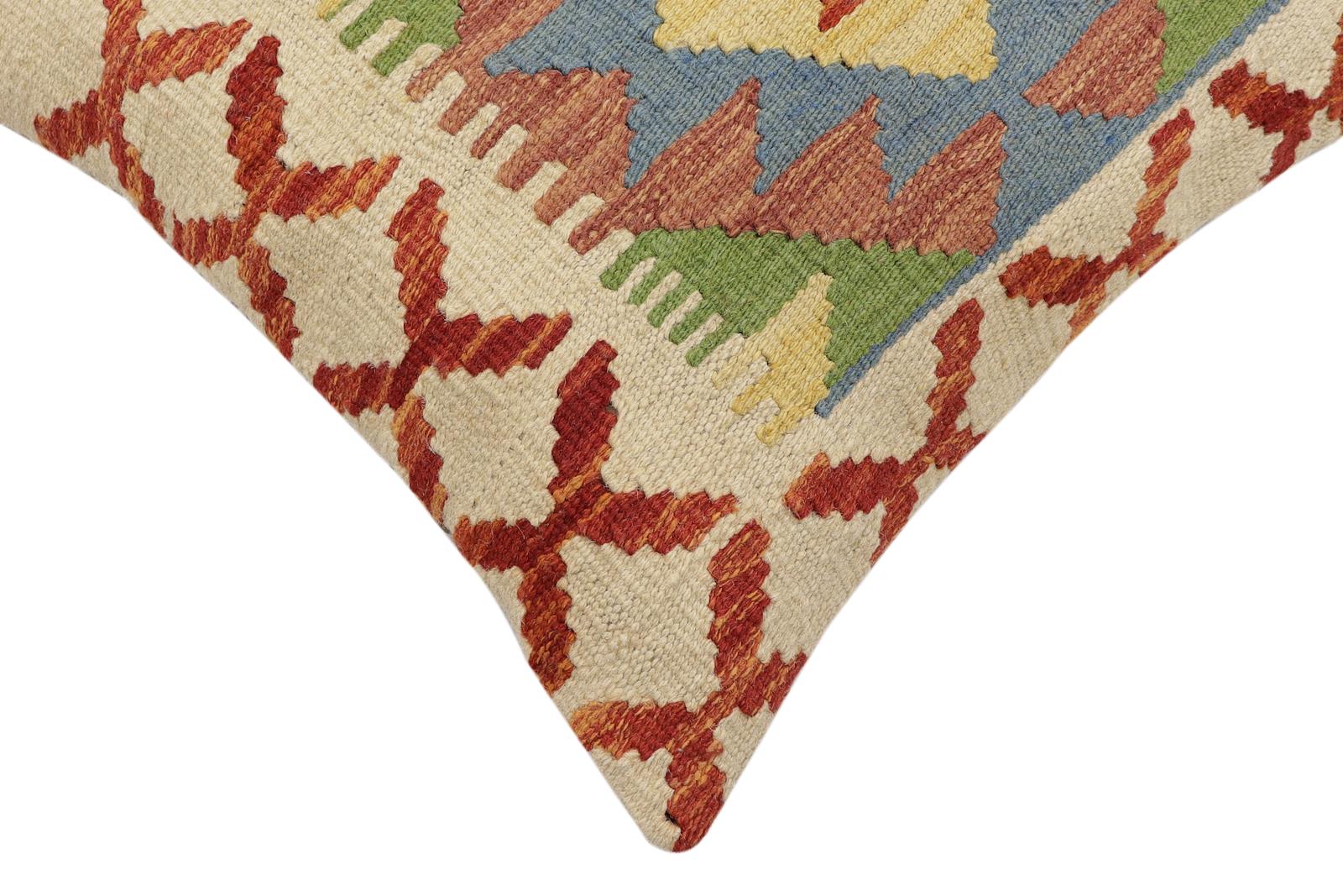 handmade Traditional Pillow Rust Blue Hand-made SQUARE 100% WOOL  Hand woven turkish pillow  2 x 2