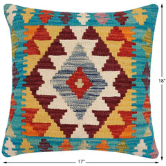 handmade Traditional Pillow Blue Rust Hand-made SQUARE 100% WOOL  Hand woven turkish pillow  2 x 2