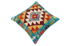 handmade Traditional Pillow Blue Rust Hand-made SQUARE 100% WOOL  Hand woven turkish pillow  2 x 2