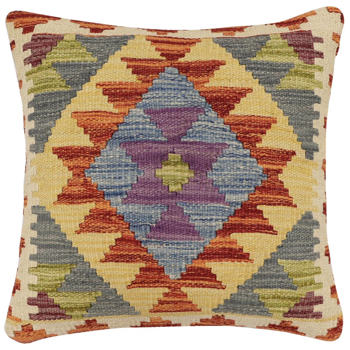 handmade Traditional Pillow Rust Blue Hand-made SQUARE 100% WOOL  Hand woven turkish pillow  2 x 2