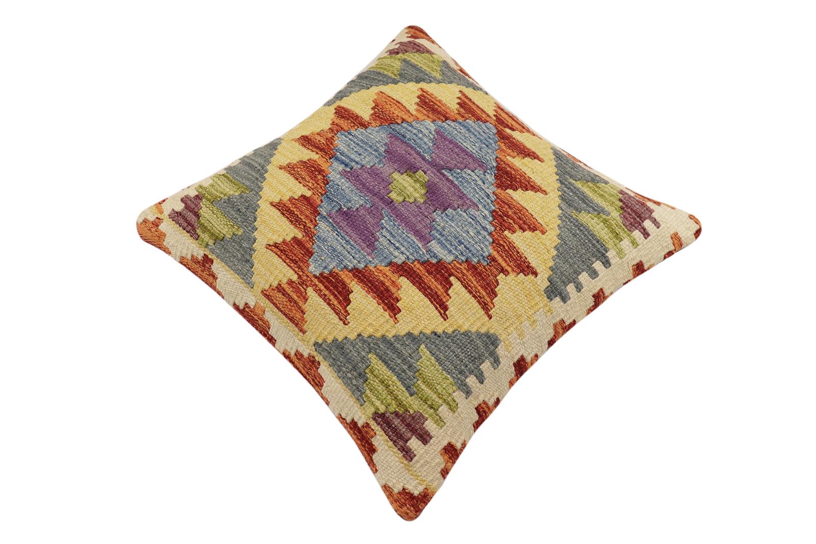 handmade Traditional Pillow Rust Blue Hand-made SQUARE 100% WOOL  Hand woven turkish pillow  2 x 2