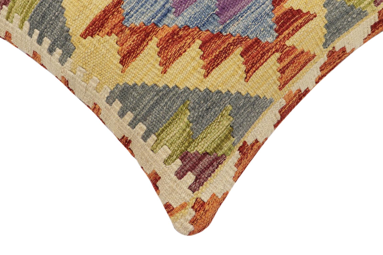 handmade Traditional Pillow Rust Blue Hand-made SQUARE 100% WOOL  Hand woven turkish pillow  2 x 2