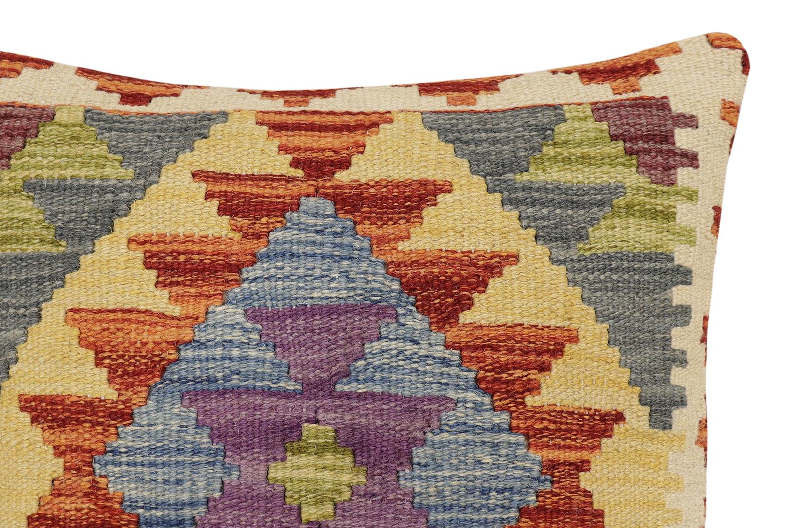 handmade Traditional Pillow Rust Blue Hand-made SQUARE 100% WOOL  Hand woven turkish pillow  2 x 2