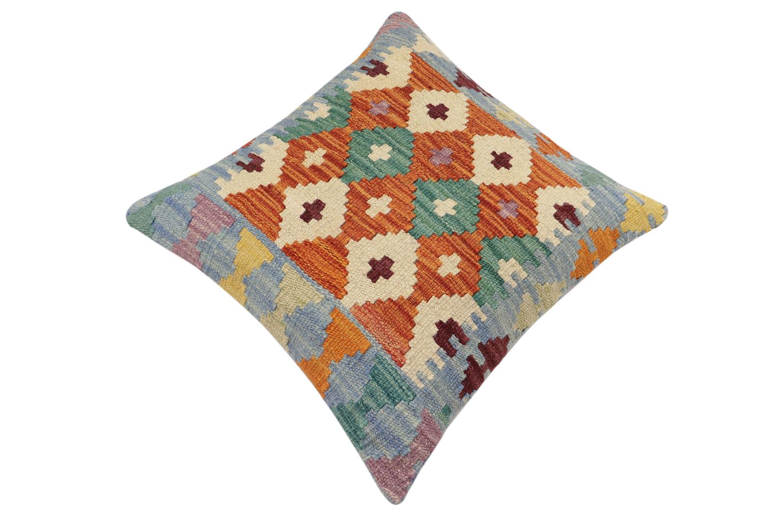 handmade Traditional Pillow Rust Blue Hand-made SQUARE 100% WOOL Hand woven turkish pillow2' x 2'