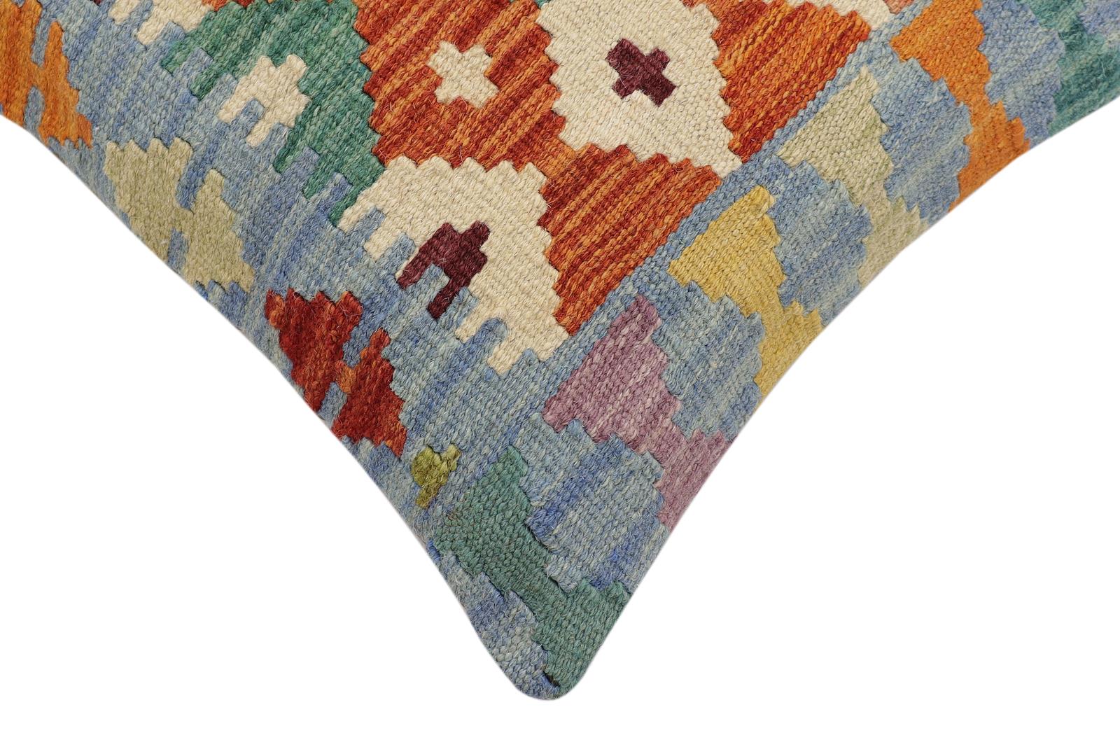 handmade Traditional Pillow Rust Blue Hand-made SQUARE 100% WOOL Hand woven turkish pillow2' x 2'