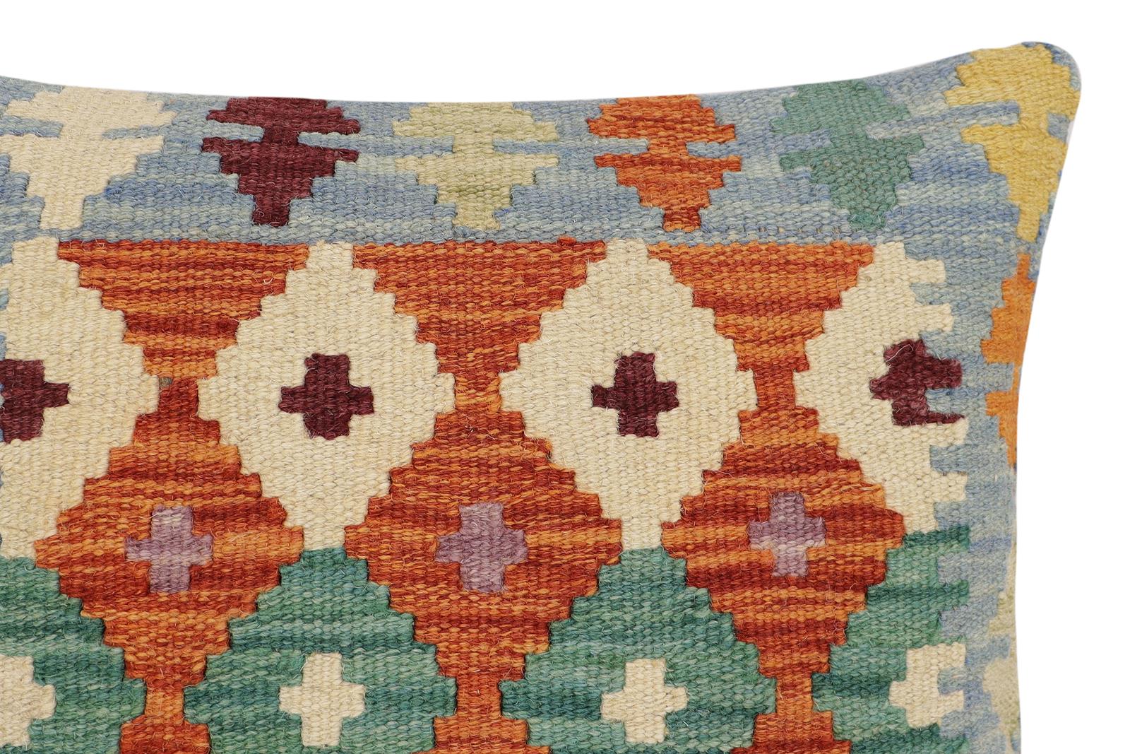 handmade Traditional Pillow Rust Blue Hand-made SQUARE 100% WOOL Hand woven turkish pillow2' x 2'