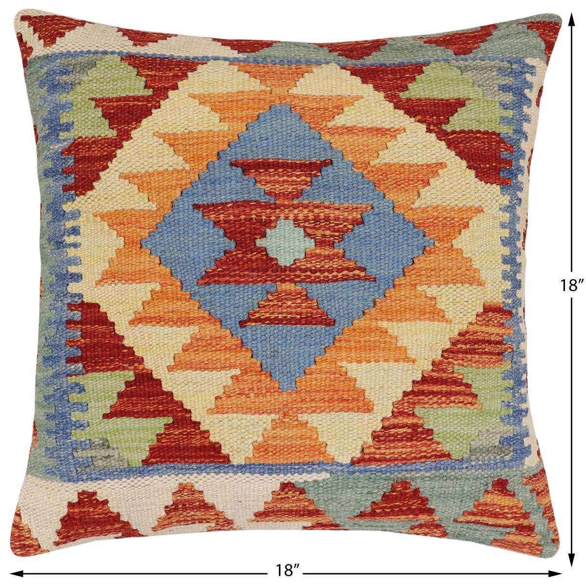 handmade Traditional Pillow Rust Blue Hand-made SQUARE 100% WOOL Hand woven turkish pillow2' x 2'