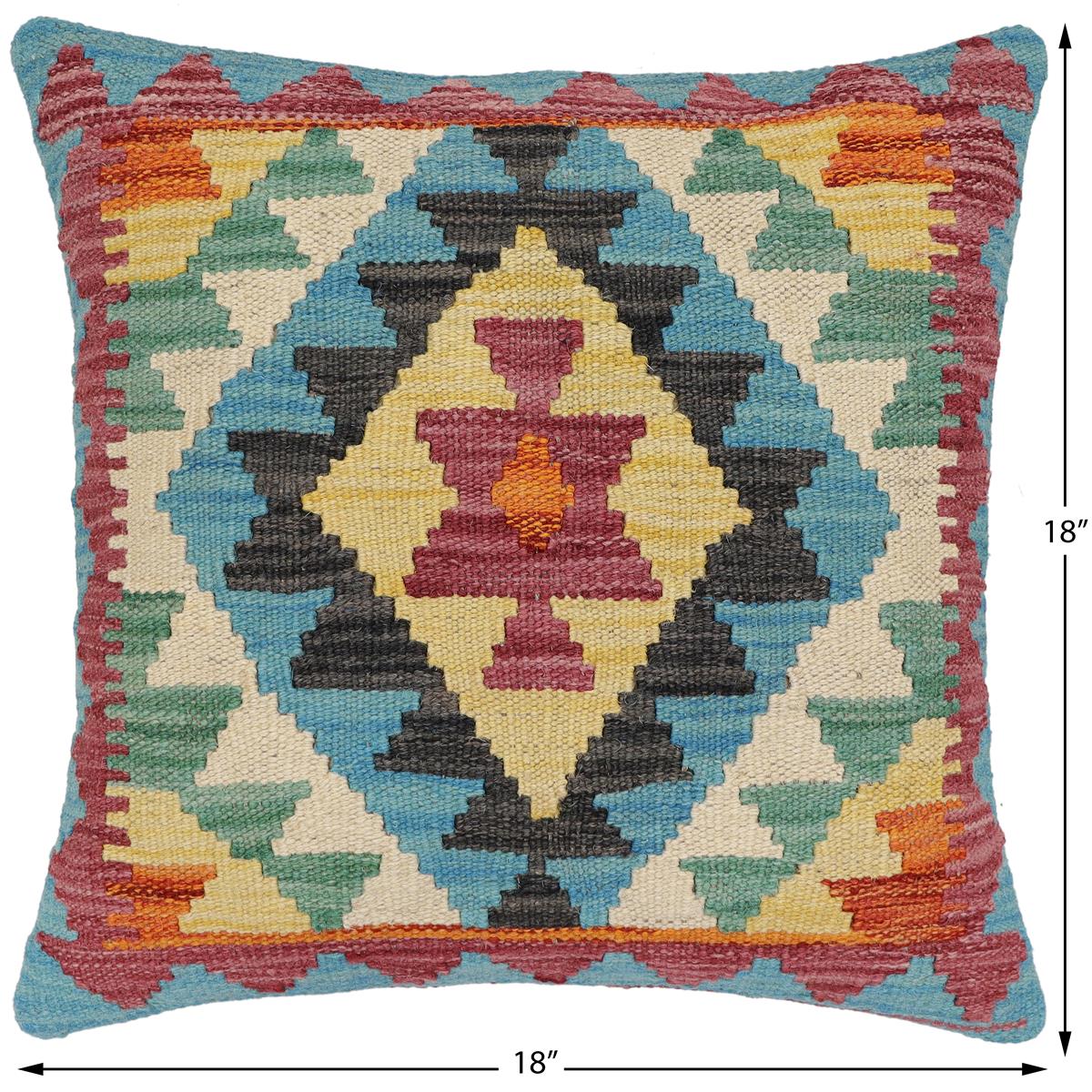 handmade Traditional Pillow Red Blue Hand-made SQUARE 100% WOOL Hand woven turkish pillow2' x 2'
