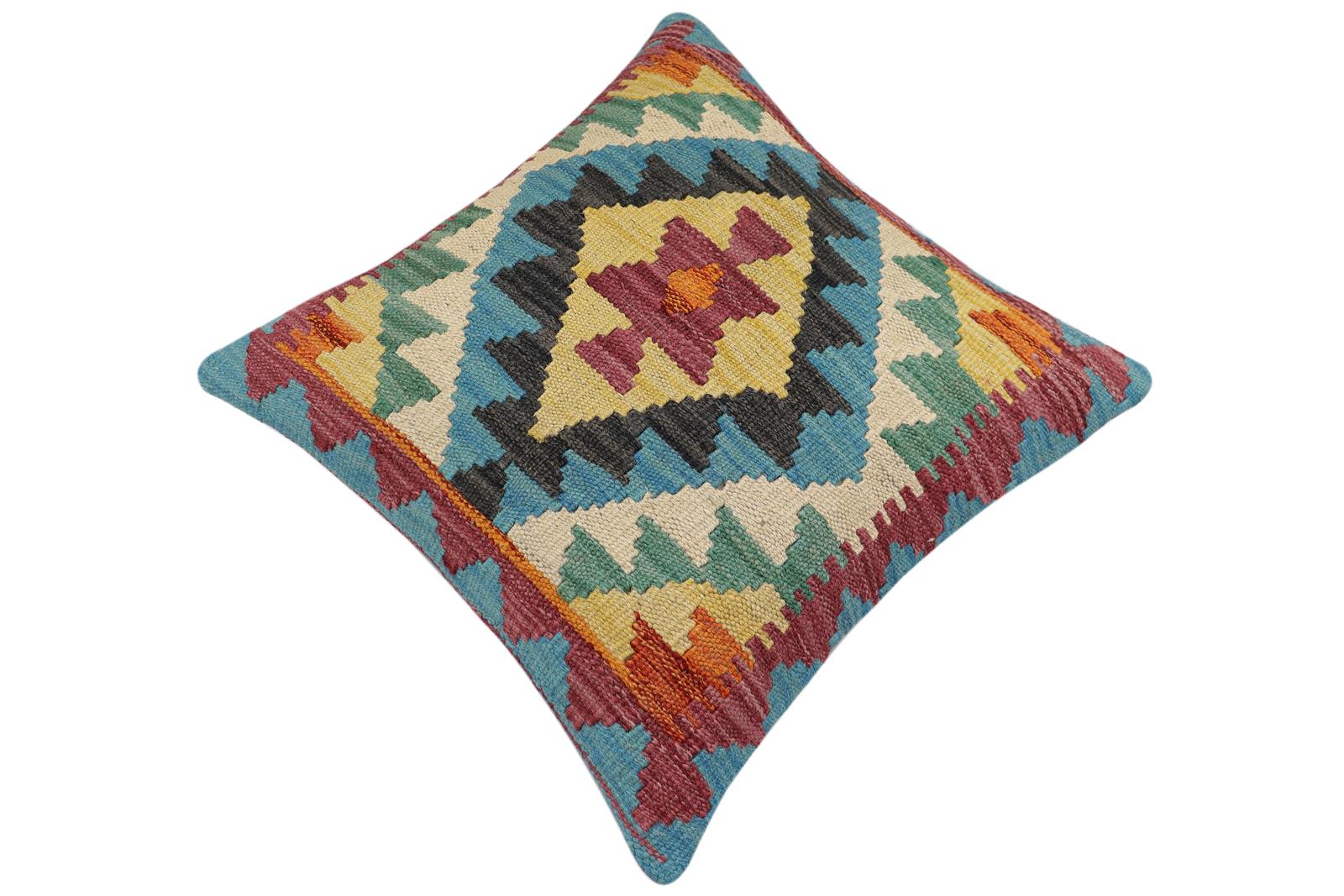 handmade Traditional Pillow Red Blue Hand-made SQUARE 100% WOOL Hand woven turkish pillow2' x 2'