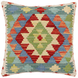 handmade Traditional Pillow Rust Blue Hand-Woven SQUARE 100% WOOL Hand woven turkish pillow2' x 2'