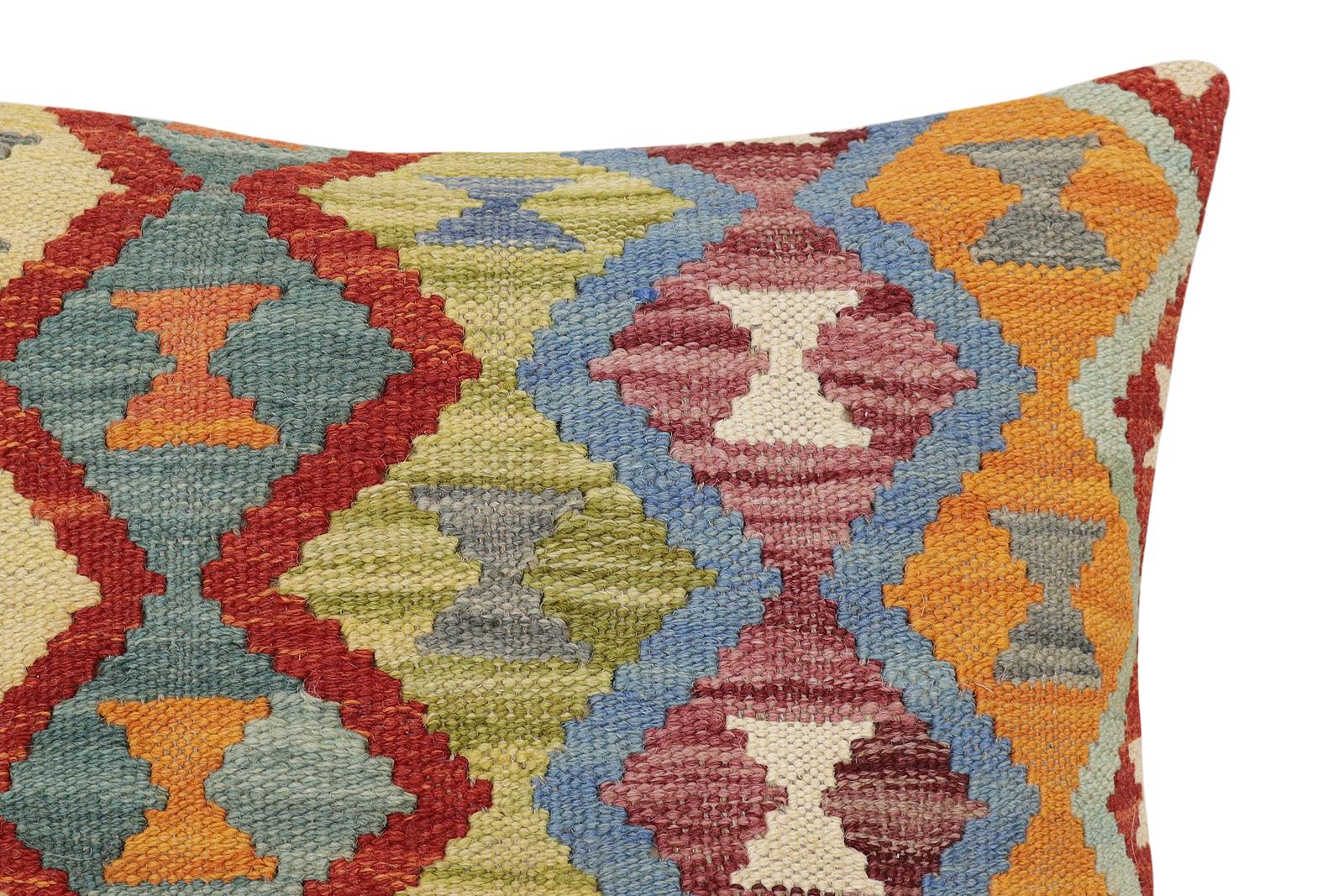 handmade Traditional Pillow Rust Blue Hand-Woven SQUARE 100% WOOL Hand woven turkish pillow2' x 2'