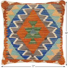 handmade Traditional Pillow Rust Blue Hand-Woven SQUARE 100% WOOL  Hand woven turkish pillow  2 x 2
