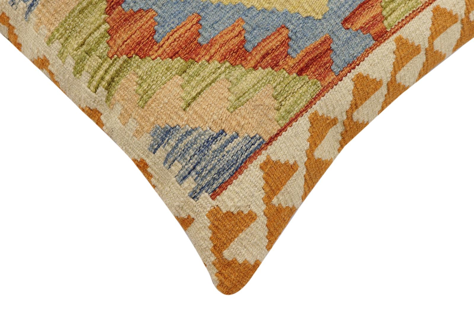 handmade Traditional Pillow Rust Blue Hand-Woven SQUARE 100% WOOL Hand woven turkish pillow2' x 2'