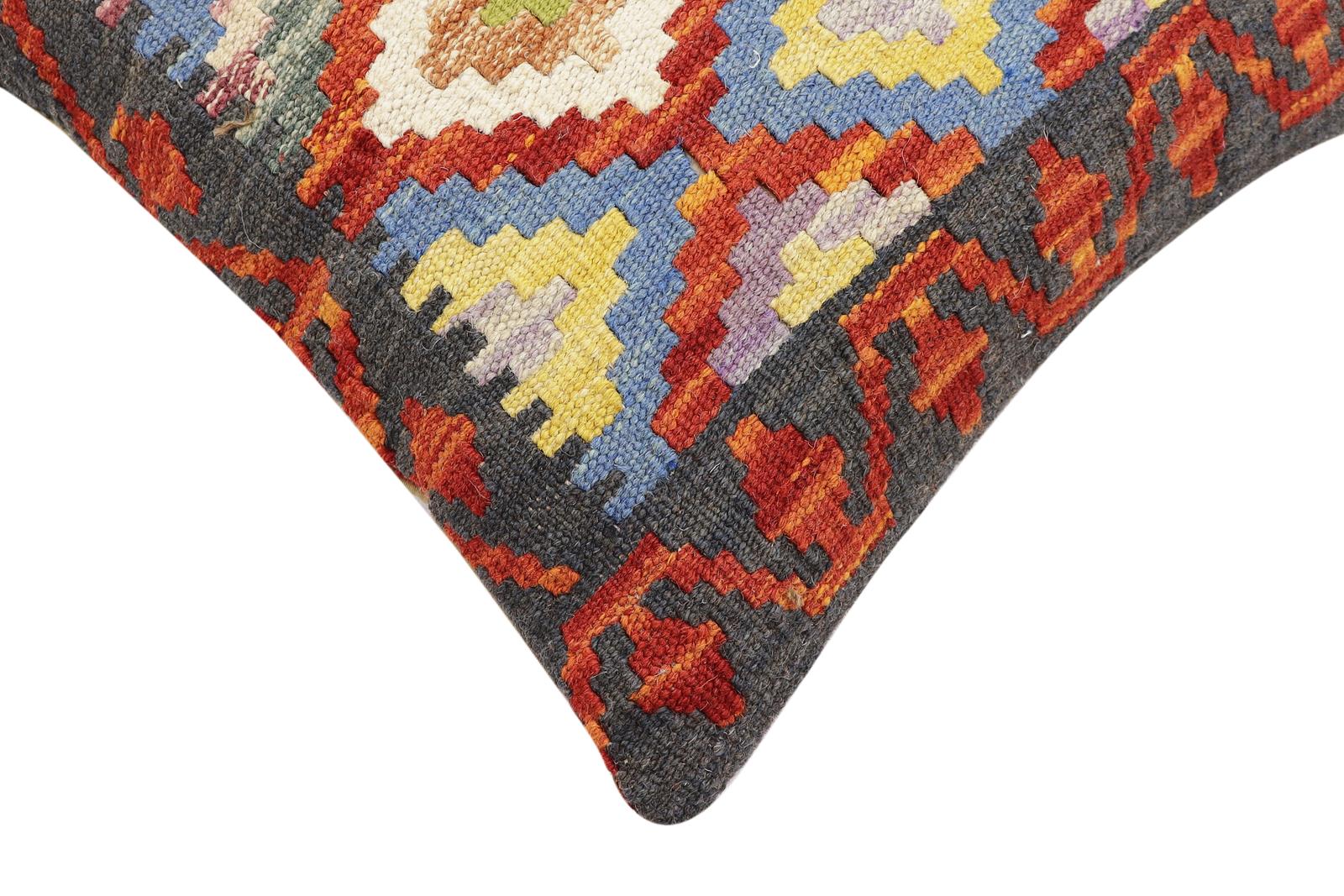 handmade Traditional Pillow Rust Charcoal Hand-Woven SQUARE 100% WOOL Hand woven turkish pillow2' x 2'