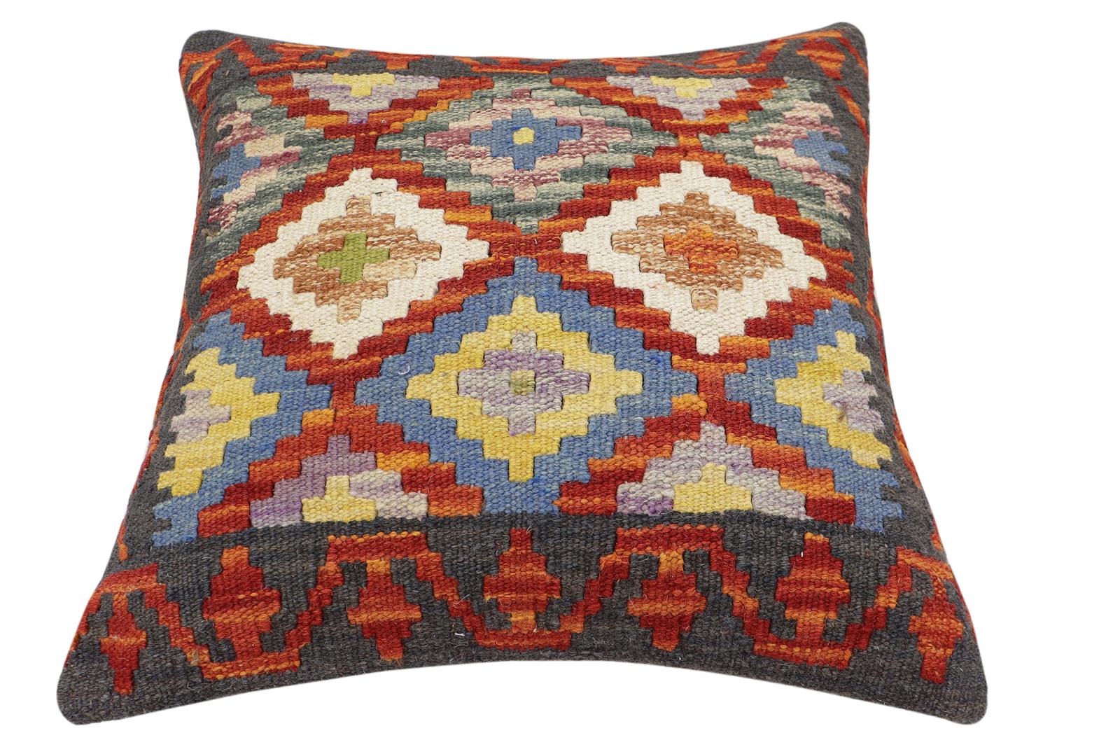 handmade Traditional Pillow Rust Charcoal Hand-Woven SQUARE 100% WOOL Hand woven turkish pillow2' x 2'