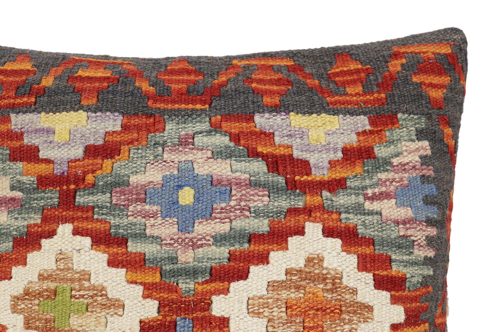 handmade Traditional Pillow Rust Charcoal Hand-Woven SQUARE 100% WOOL Hand woven turkish pillow2' x 2'