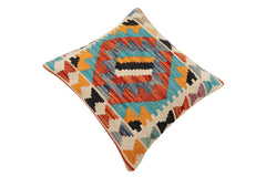 handmade Traditional Pillow Rust Blue Hand-Woven SQUARE 100% WOOL  Hand woven turkish pillow  2 x 2