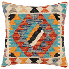 handmade Traditional Pillow Rust Blue Hand-Woven SQUARE 100% WOOL  Hand woven turkish pillow  2 x 2