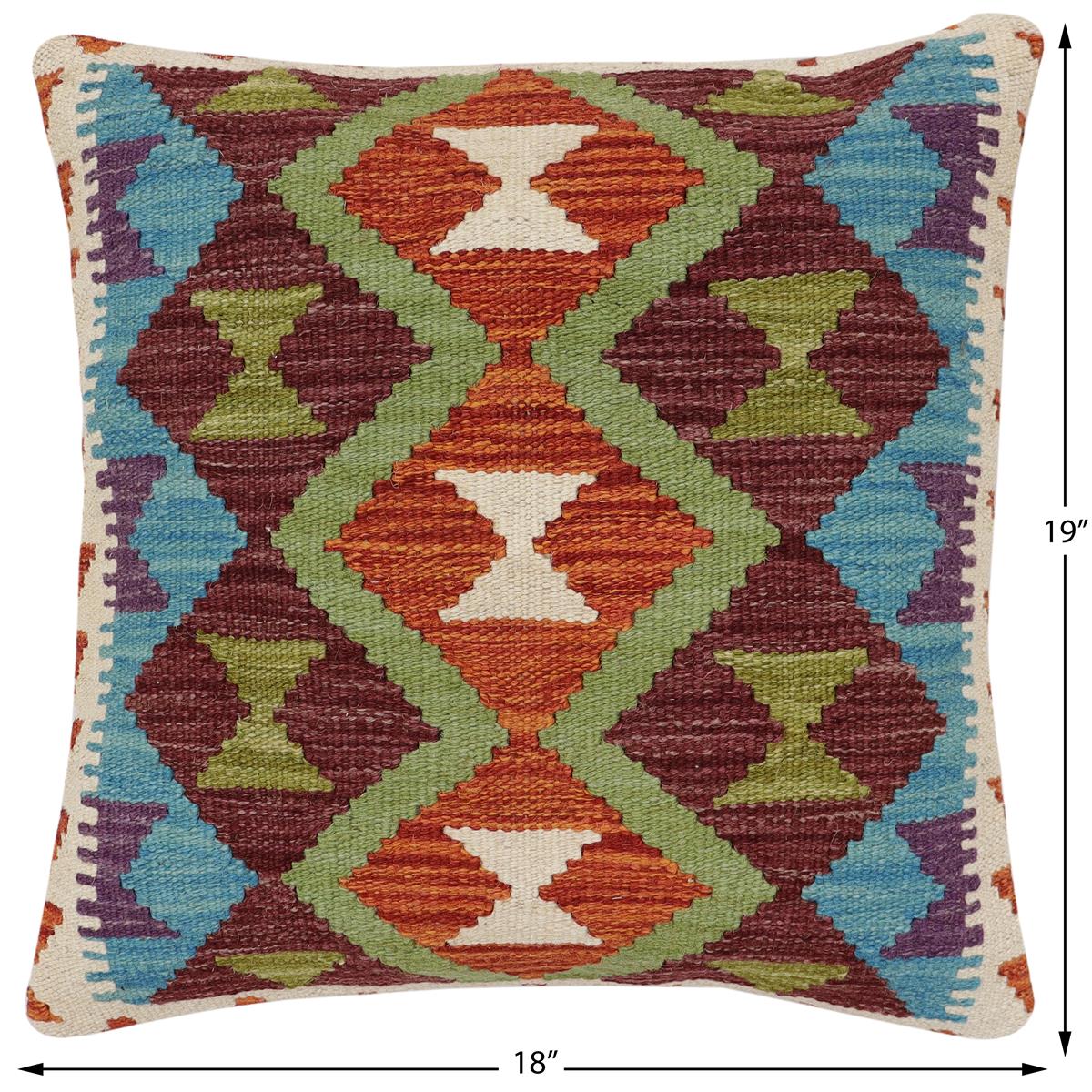 handmade Traditional Pillow Rust Blue Hand-Woven SQUARE 100% WOOL  Hand woven turkish pillow  2 x 2