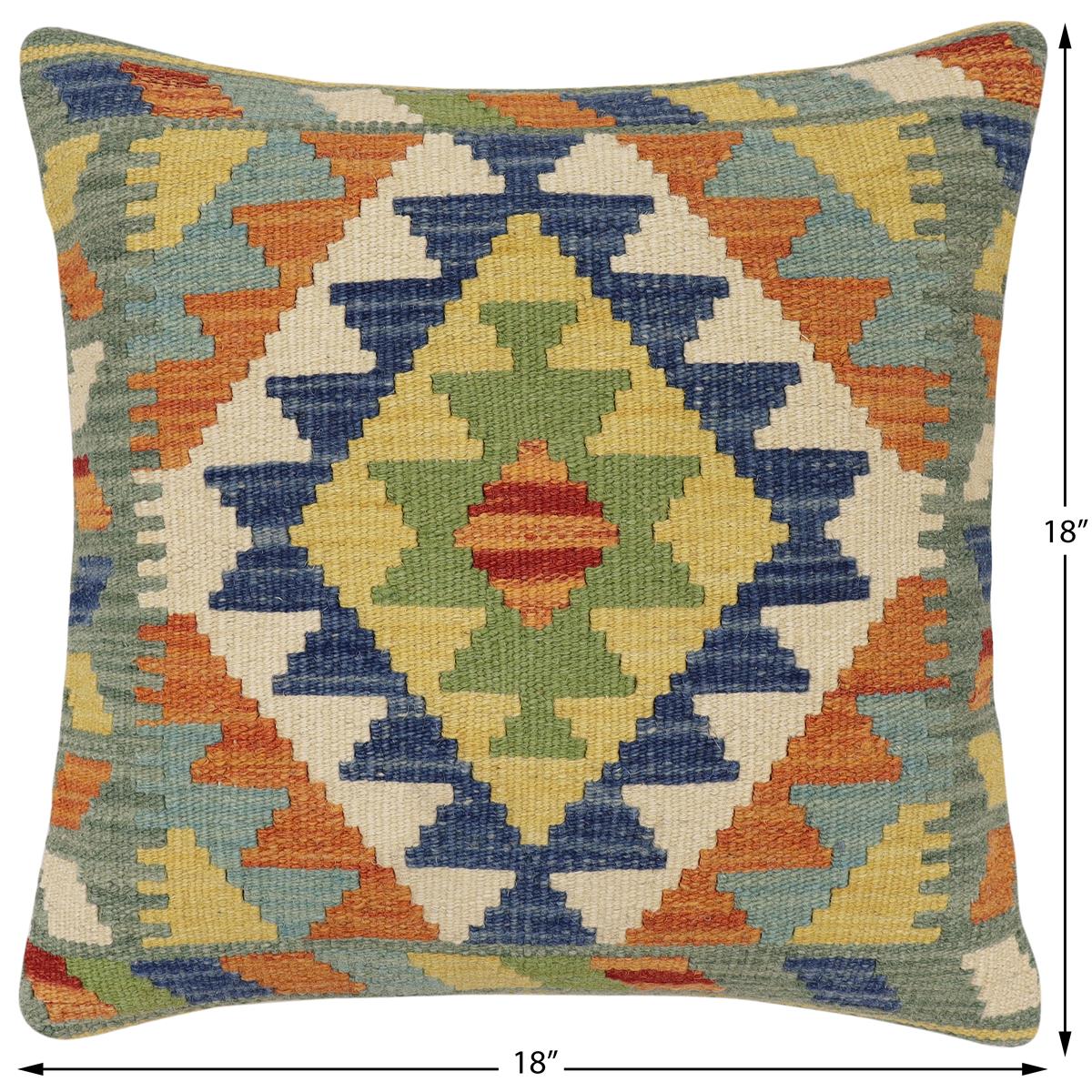 handmade Traditional Pillow Rust Blue Hand-Woven SQUARE 100% WOOL Hand woven turkish pillow2' x 2'