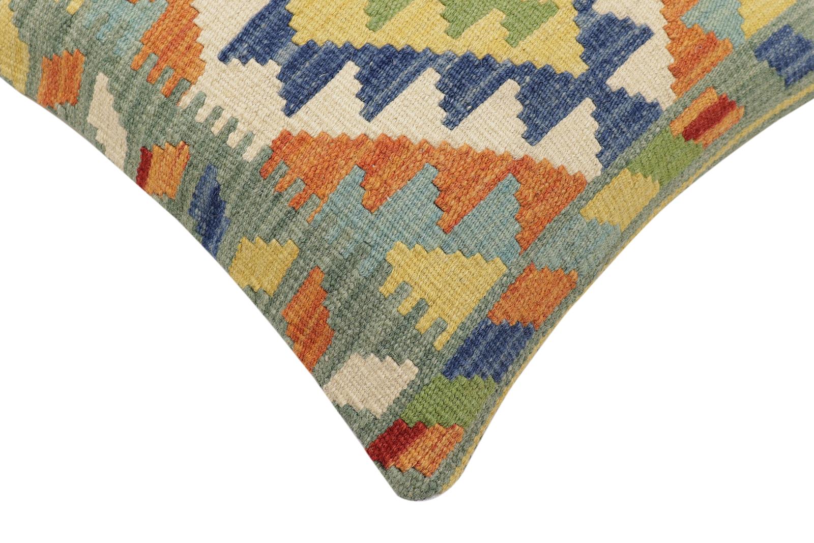 handmade Traditional Pillow Rust Blue Hand-Woven SQUARE 100% WOOL Hand woven turkish pillow2' x 2'