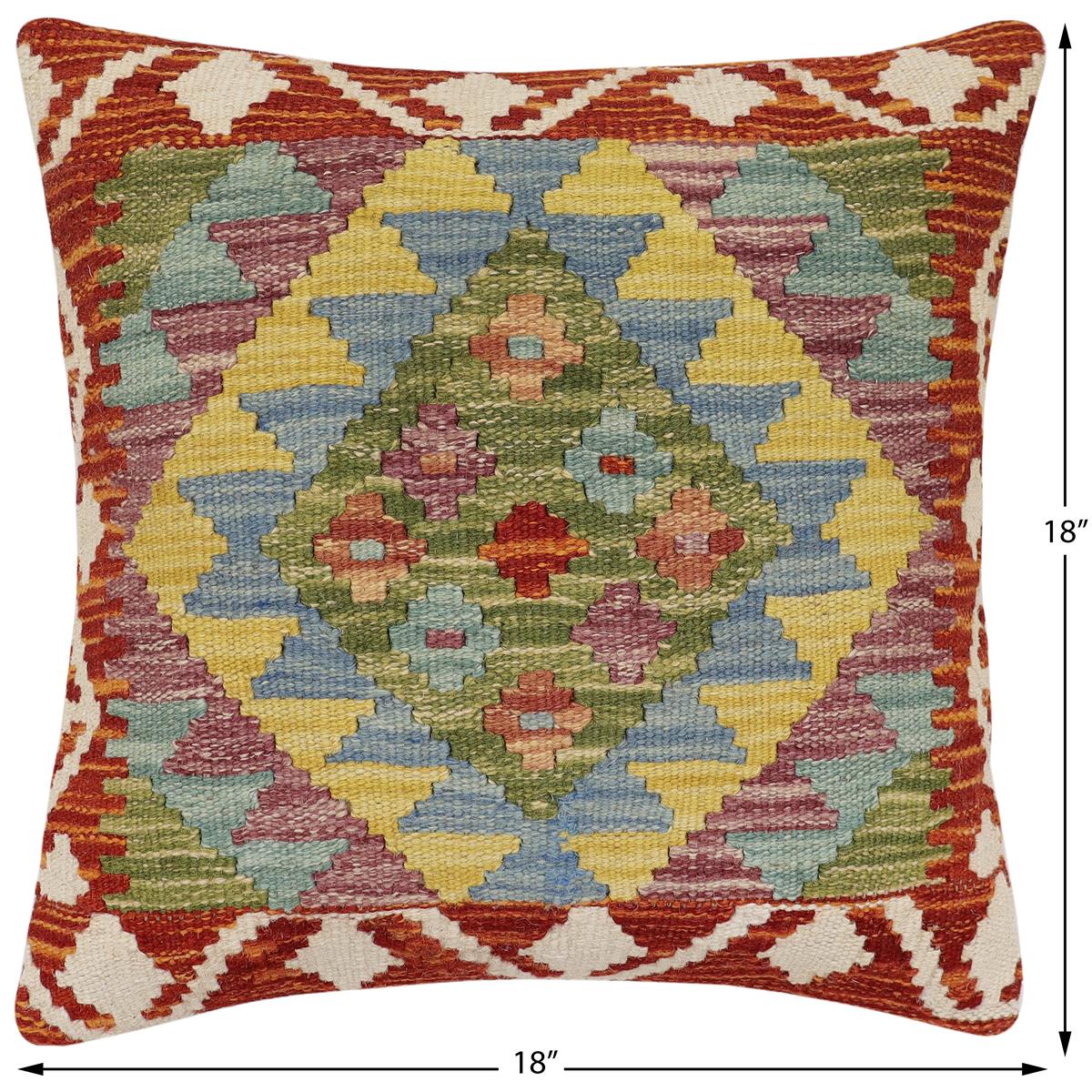 handmade Traditional Pillow Rust Blue Hand-Woven SQUARE 100% WOOL Hand woven turkish pillow2' x 2'