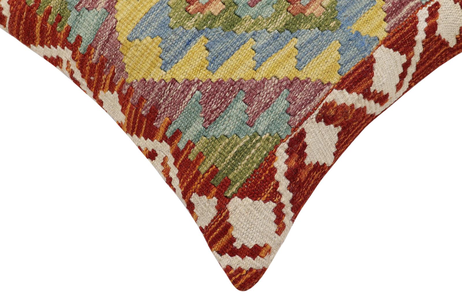 handmade Traditional Pillow Rust Blue Hand-Woven SQUARE 100% WOOL Hand woven turkish pillow2' x 2'