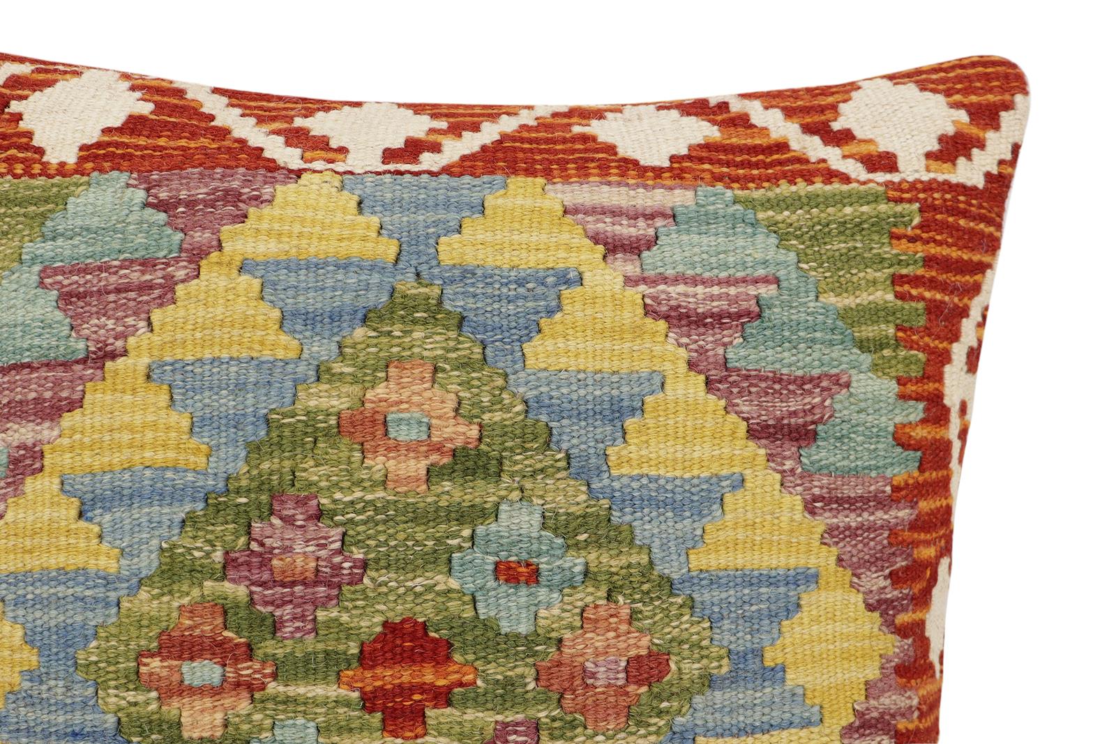 handmade Traditional Pillow Rust Blue Hand-Woven SQUARE 100% WOOL Hand woven turkish pillow2' x 2'