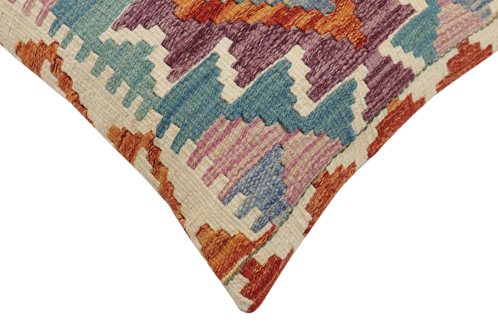 handmade Traditional Pillow Rust Blue Hand-Woven SQUARE 100% WOOL Hand woven turkish pillow2' x 2'