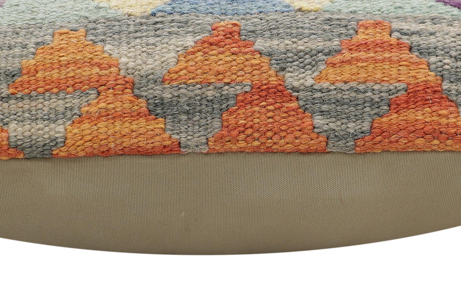 handmade Traditional Pillow Rust Blue Hand-Woven SQUARE 100% WOOL  Hand woven turkish pillow  2 x 2