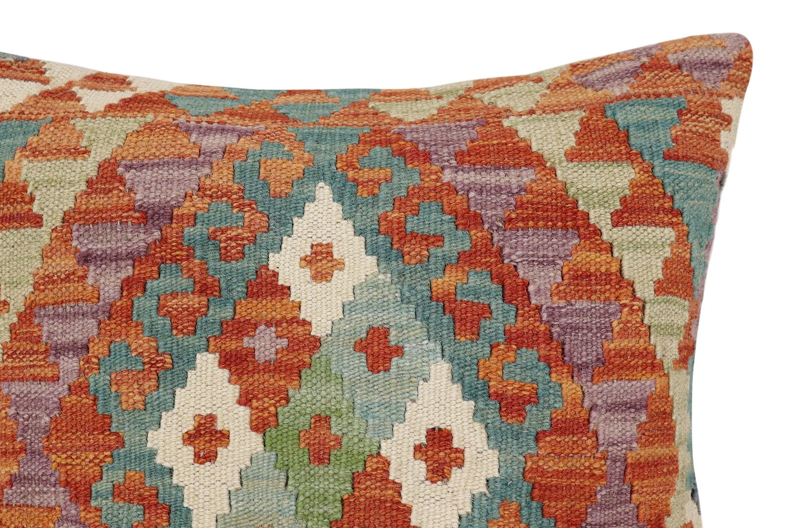 handmade Traditional Pillow Rust Blue Hand-Woven SQUARE 100% WOOL  Hand woven turkish pillow  2 x 2