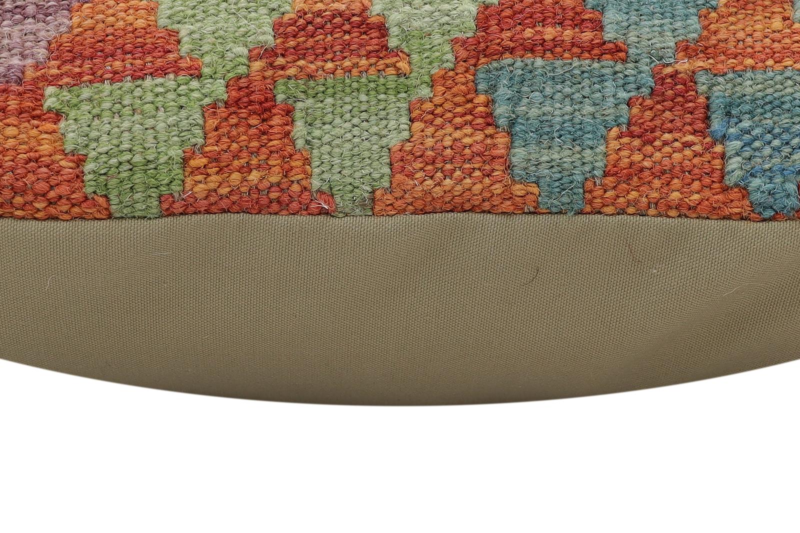 handmade Traditional Pillow Rust Blue Hand-Woven SQUARE 100% WOOL  Hand woven turkish pillow  2 x 2