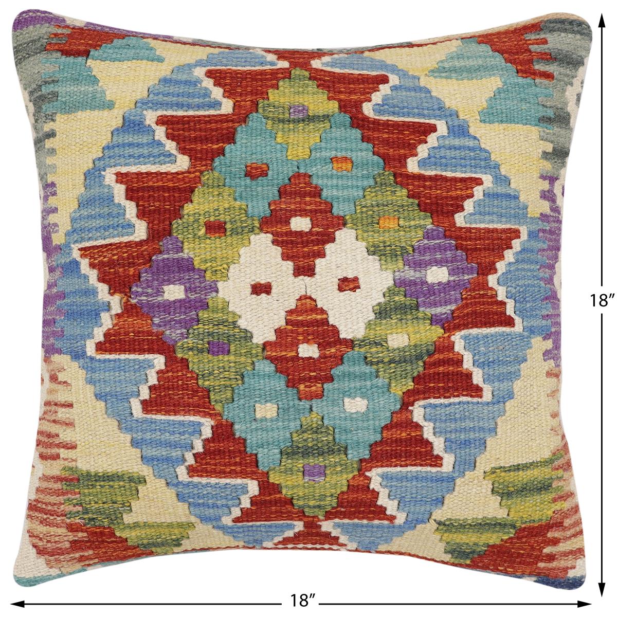 handmade Traditional Pillow Rust Blue Hand-Woven SQUARE 100% WOOL Hand woven turkish pillow2' x 2'