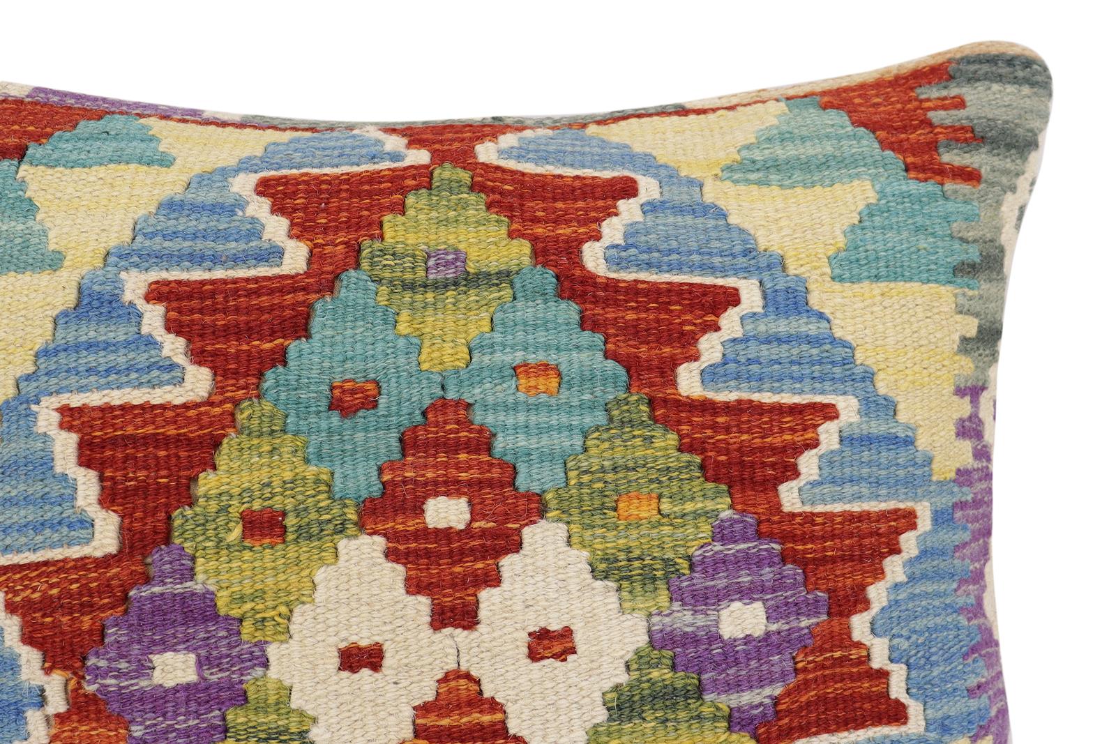 handmade Traditional Pillow Rust Blue Hand-Woven SQUARE 100% WOOL Hand woven turkish pillow2' x 2'