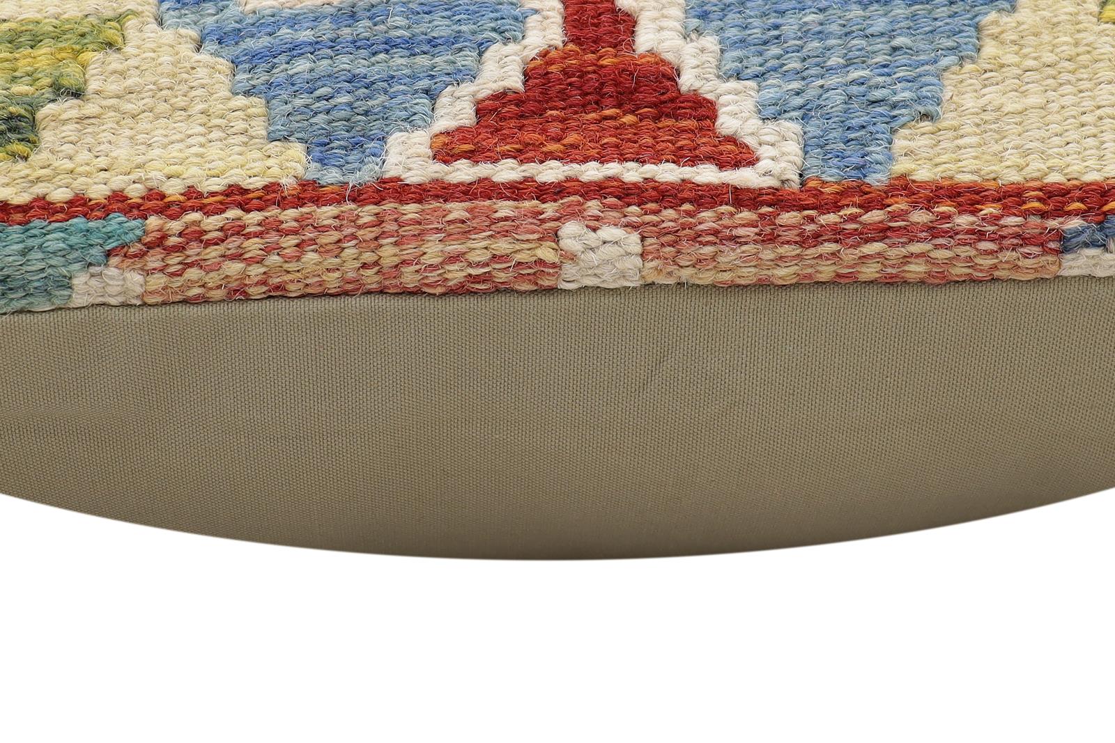 handmade Traditional Pillow Rust Blue Hand-Woven SQUARE 100% WOOL Hand woven turkish pillow2' x 2'