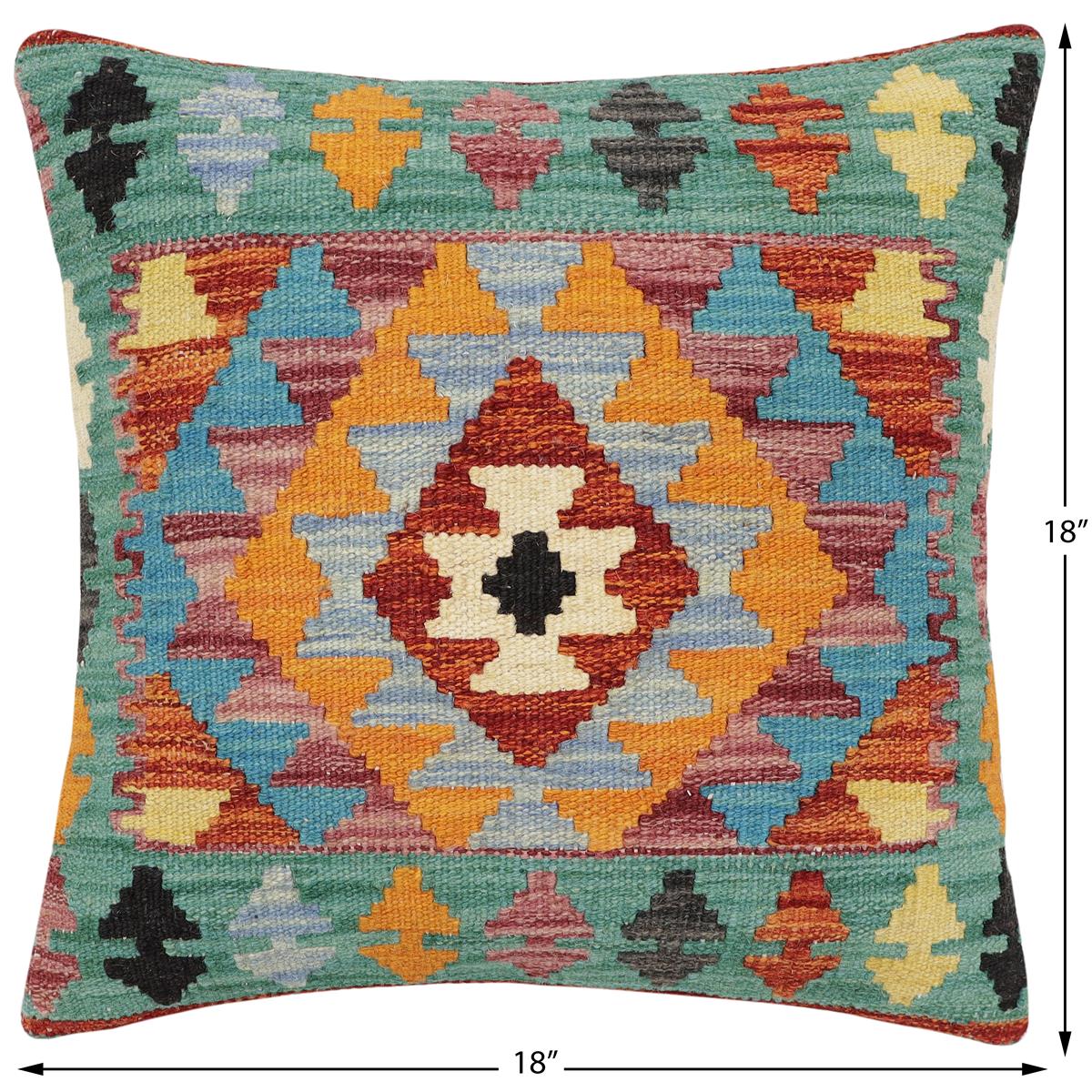 handmade Traditional Pillow Rust Blue Hand-Woven SQUARE 100% WOOL Hand woven turkish pillow2' x 2'