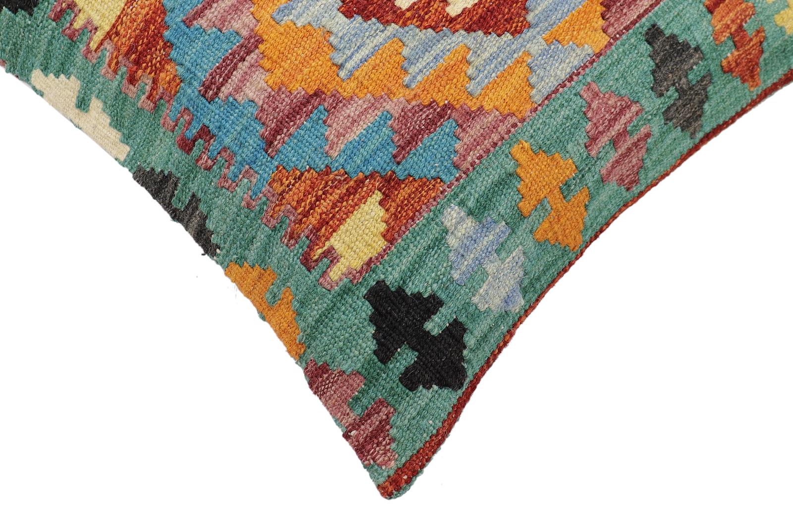 handmade Traditional Pillow Rust Blue Hand-Woven SQUARE 100% WOOL Hand woven turkish pillow2' x 2'