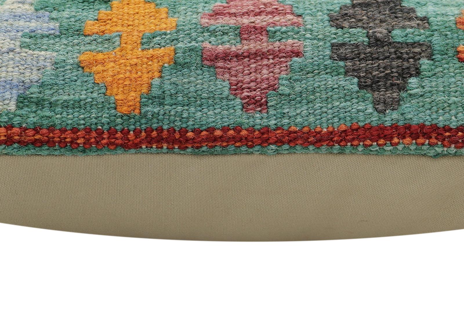 handmade Traditional Pillow Rust Blue Hand-Woven SQUARE 100% WOOL Hand woven turkish pillow2' x 2'