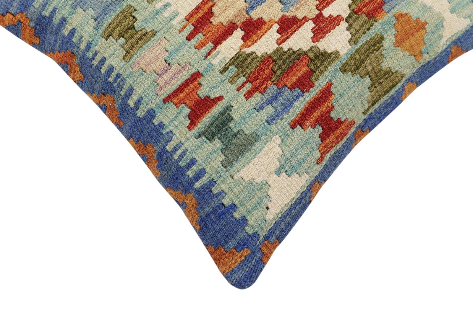 handmade Traditional Pillow Rust Blue Hand-Woven SQUARE 100% WOOL Hand woven turkish pillow2' x 2'