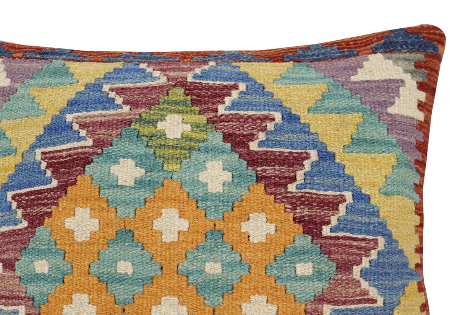 handmade Traditional Pillow Rust Blue Hand-Woven SQUARE 100% WOOL Hand woven turkish pillow2' x 2'