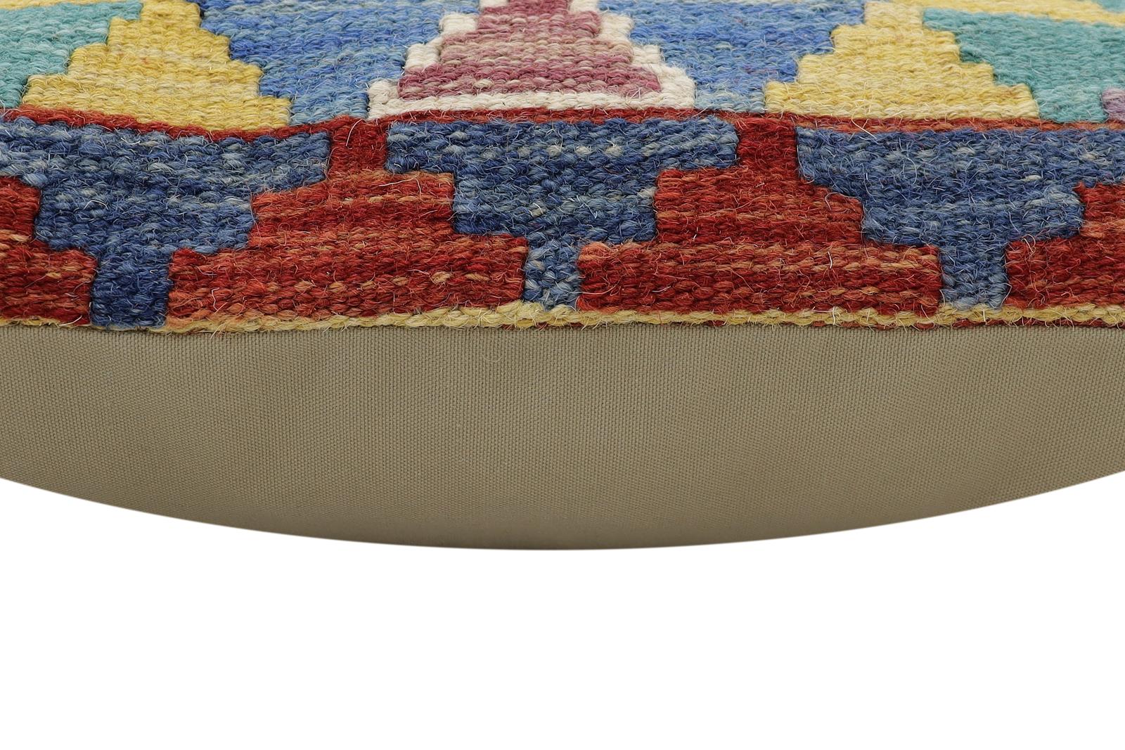 handmade Traditional Pillow Rust Blue Hand-Woven SQUARE 100% WOOL Hand woven turkish pillow2' x 2'